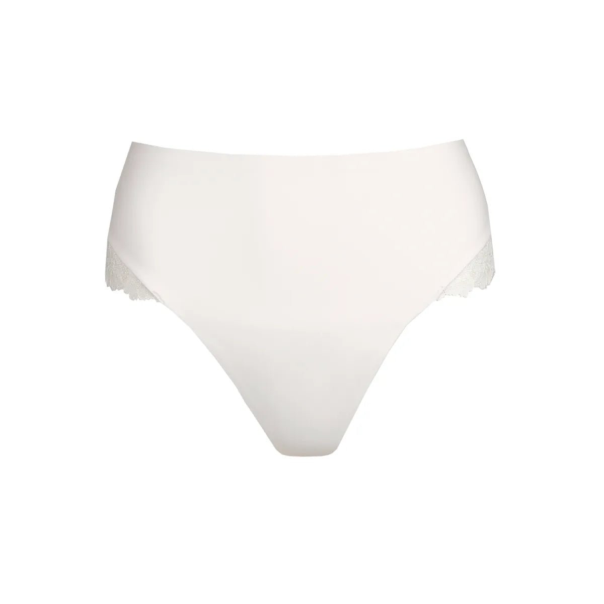 Marie Jo – Soft Studio Off white: Dameundertøj med høj talje og blonder på siderne, vist på en ensfarvet baggrund.