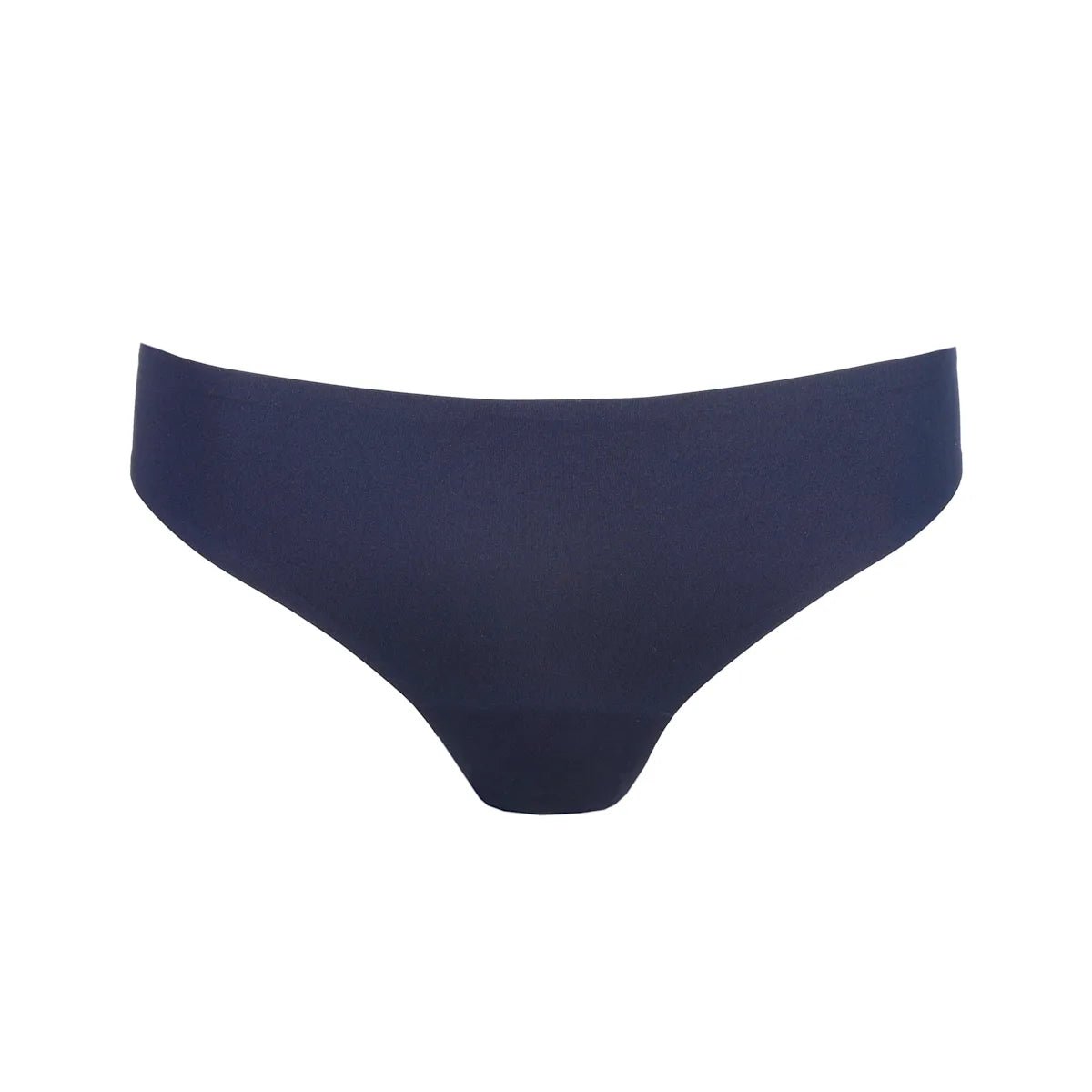 Marie Jo – Soft Studio mørkeblå sømløse trusser, bikini-undertøj til kvinder, lagt fladt på hvid baggrund.