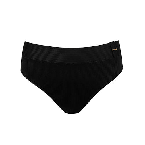 Marie Jo Swim Cassie Black – Sort bikiniunderdel med høj talje og ribstrik samt guldfarvede detaljer – til klassisk badetøj.