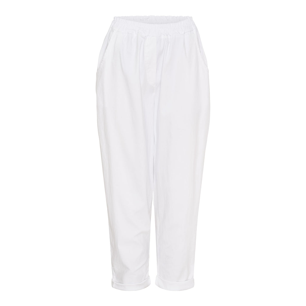 151484 | Marta du Château – Raffaella Hvid: Afslappede bukser med elastik, lommer og manchetter på en enkel baggrund.