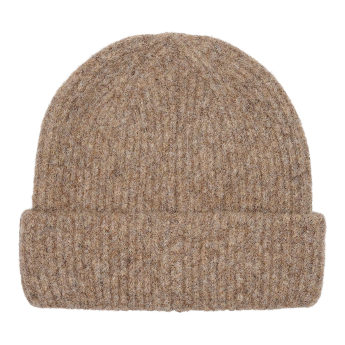 Marta du Château Rib Beanie Lysebrun, model 152742, i lysebrun genanvendt polyester, vist udbredt på hvid baggrund.