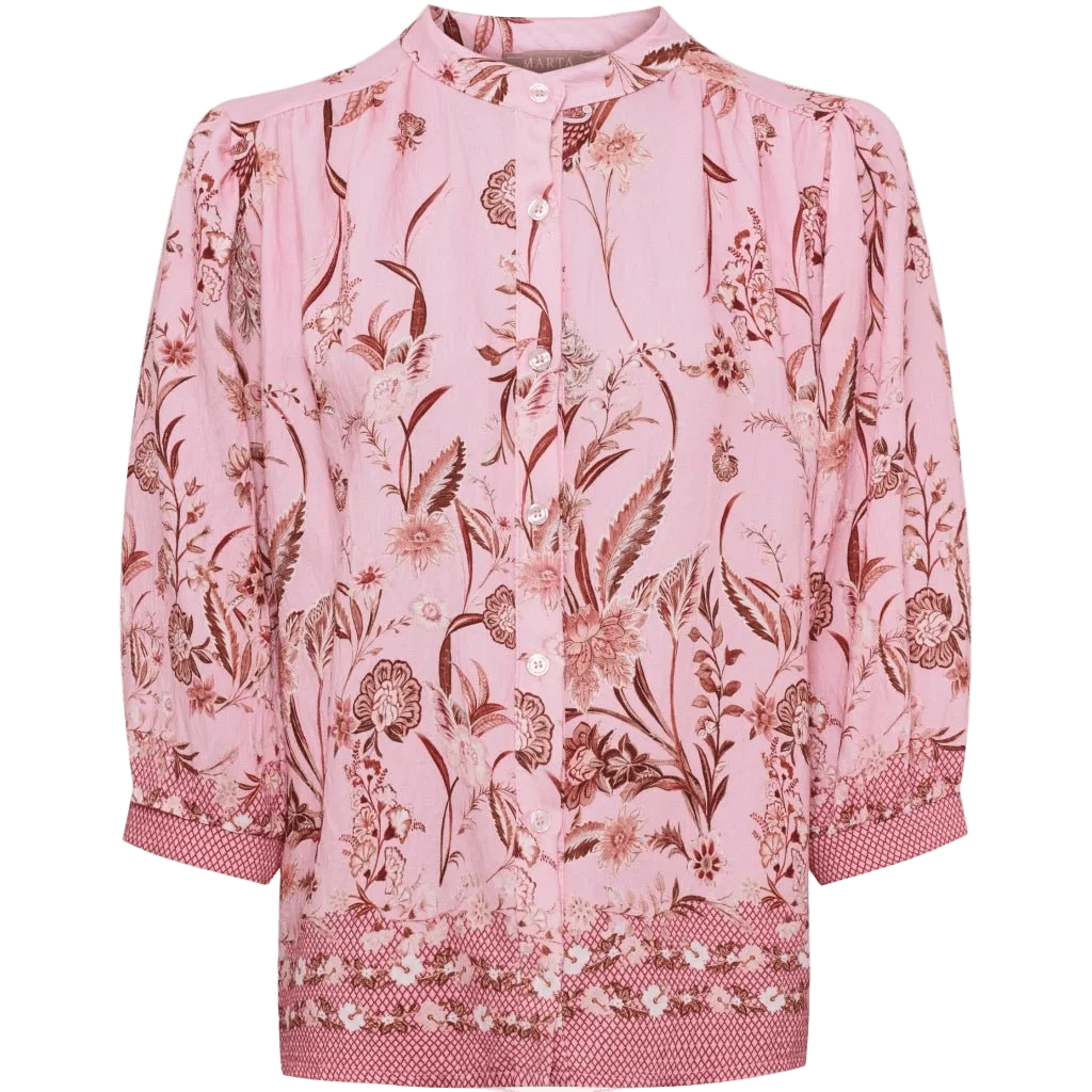 Pink Marta du Château Destiny Rosa-bluse med blomstermønster og trekvartærmer.