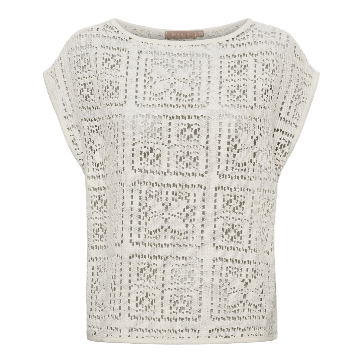 Beige kortærmet 155047 | Marta du Château – Diora Beige bluse med hæklet mønster i firkanter.