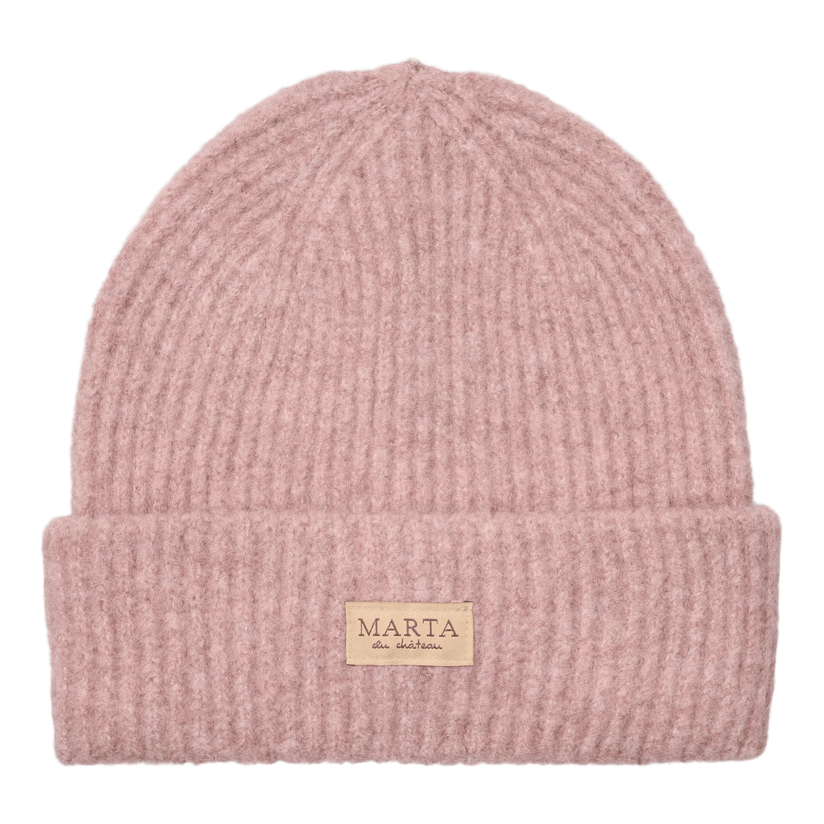 Støvrosa Marta du Château MDCDelie Rosa-hue i ribstrik med foldet kant og et rektangulært logo-mærke.