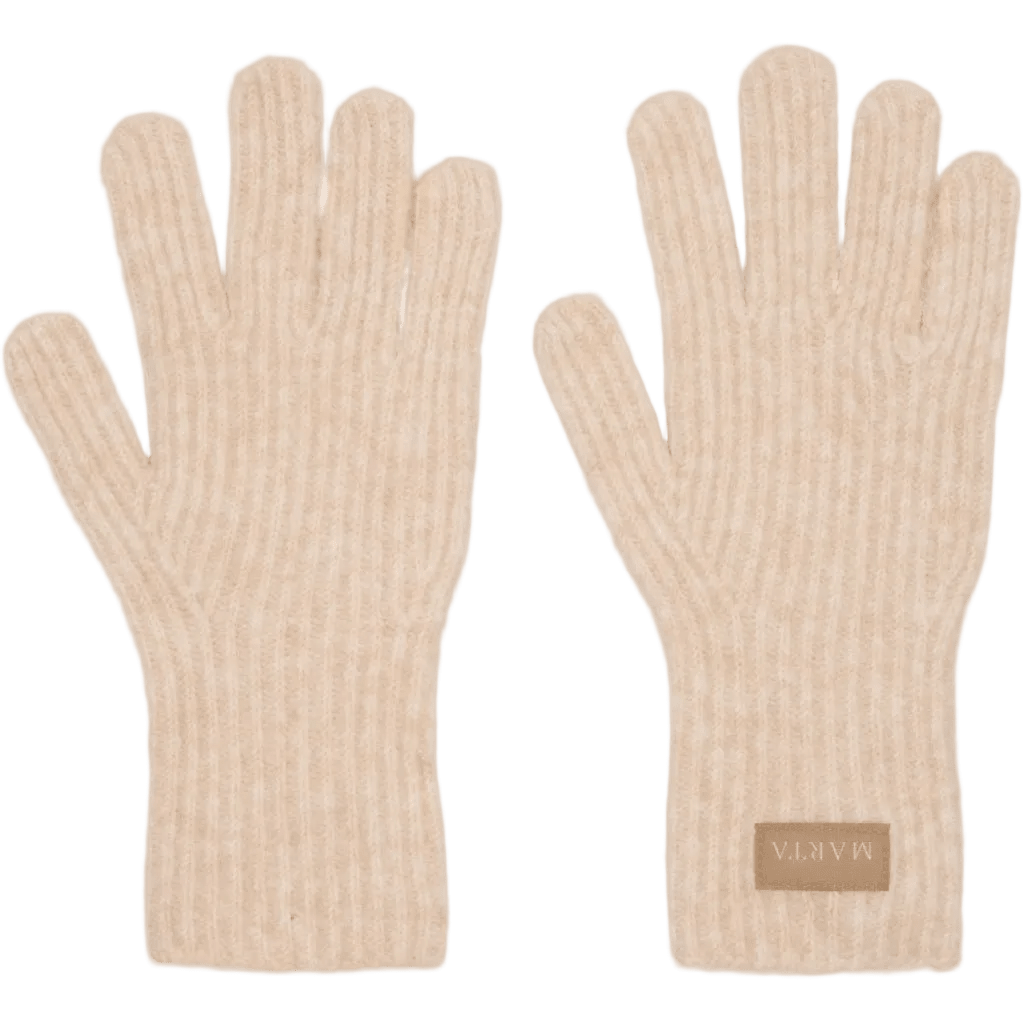 Beige ribstrikkede Marta du Château 156232 | MDCVanessa Beige handsker med et lille rektangulært logo på manchetten.
