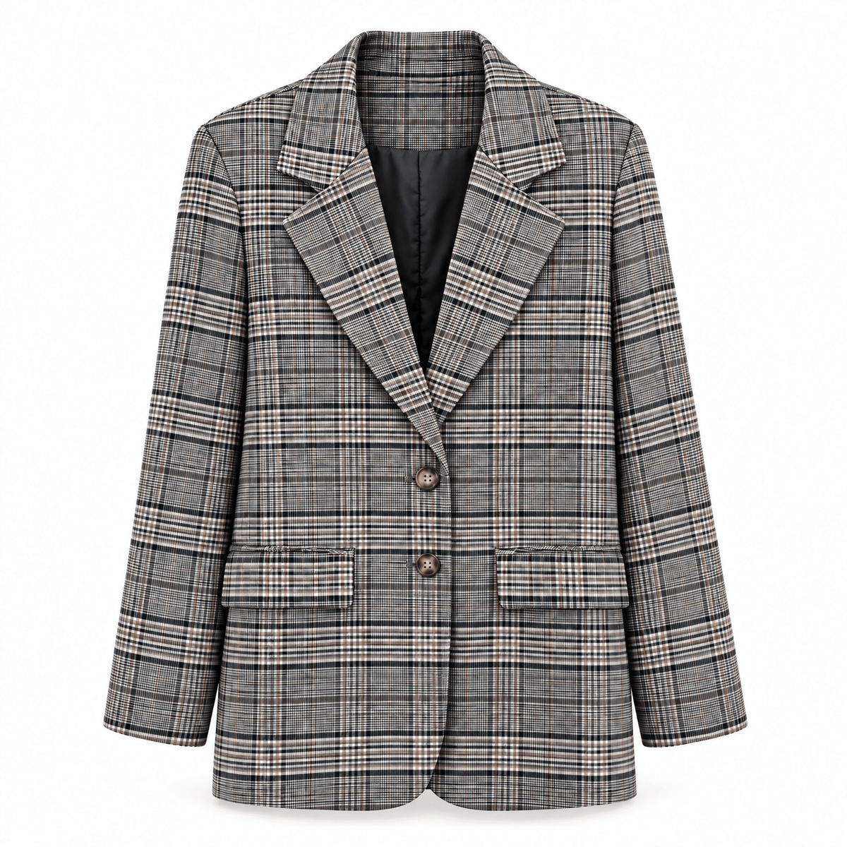 Klassisk brun og grå ternet blazer 156388 Marta du Château – MDCSenna Brun med to knapper og to klaplommer.