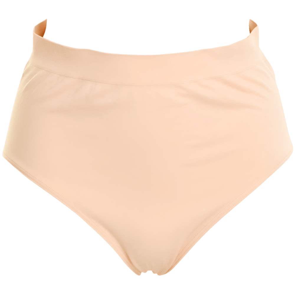 Missya Lucia Nude Hud 140708: Et behageligt maxi-trusser med høj talje i nudefarve, vist på en ren hvid baggrund.