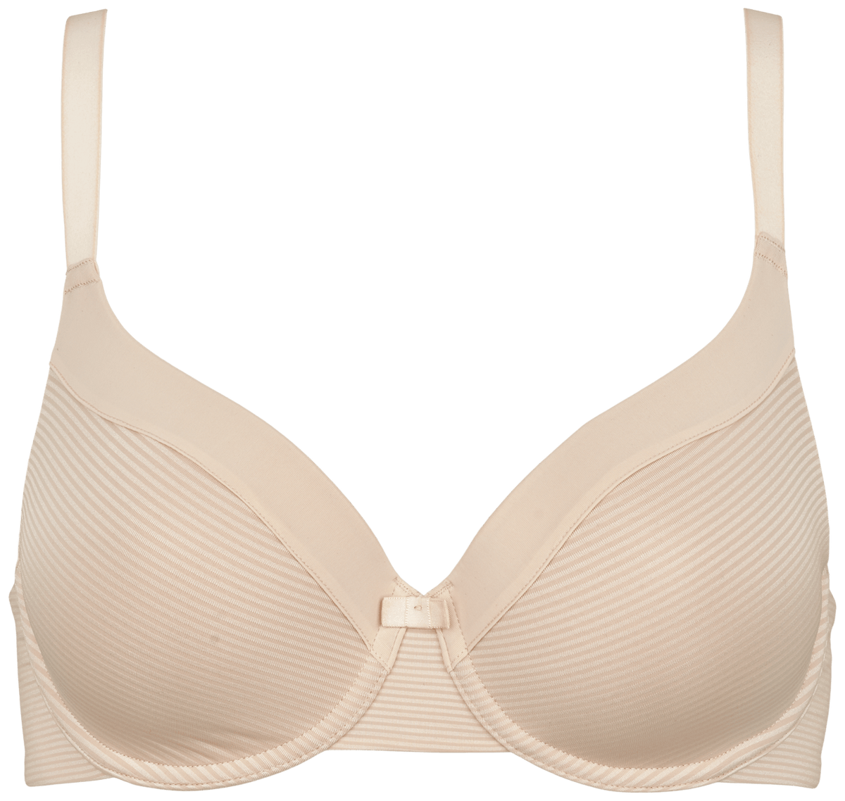 Missya Body Touch Champagne-bh: tynde striber, let polstring, sløjfedetalje – behagelig T-shirt-pasform i en elegant sandfarve.