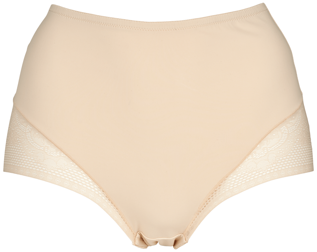 Missya Seamless – flerfarvede trusser med høj talje og blonder i siderne, vist på en ensfarvet baggrund for et elegant look.