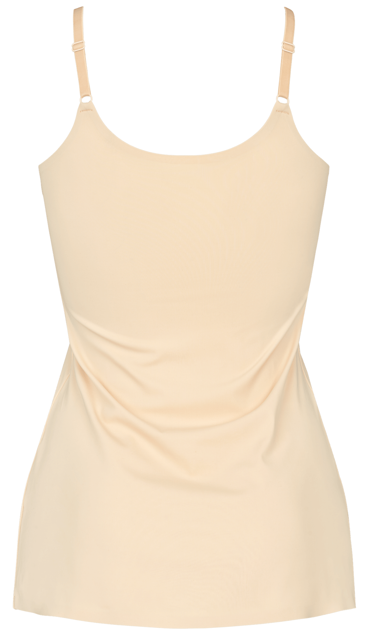 Missya 147336 Sømløs beige Pudder-undertrøje med justerbare stropper, vist fladt på en hvid baggrund.