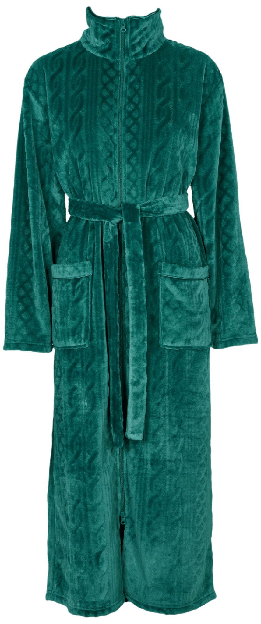 Missya – Farah Grøn blødt loungewear-badekåbe i grøn med lynlås foran, bælte og to lommer fra Missya.