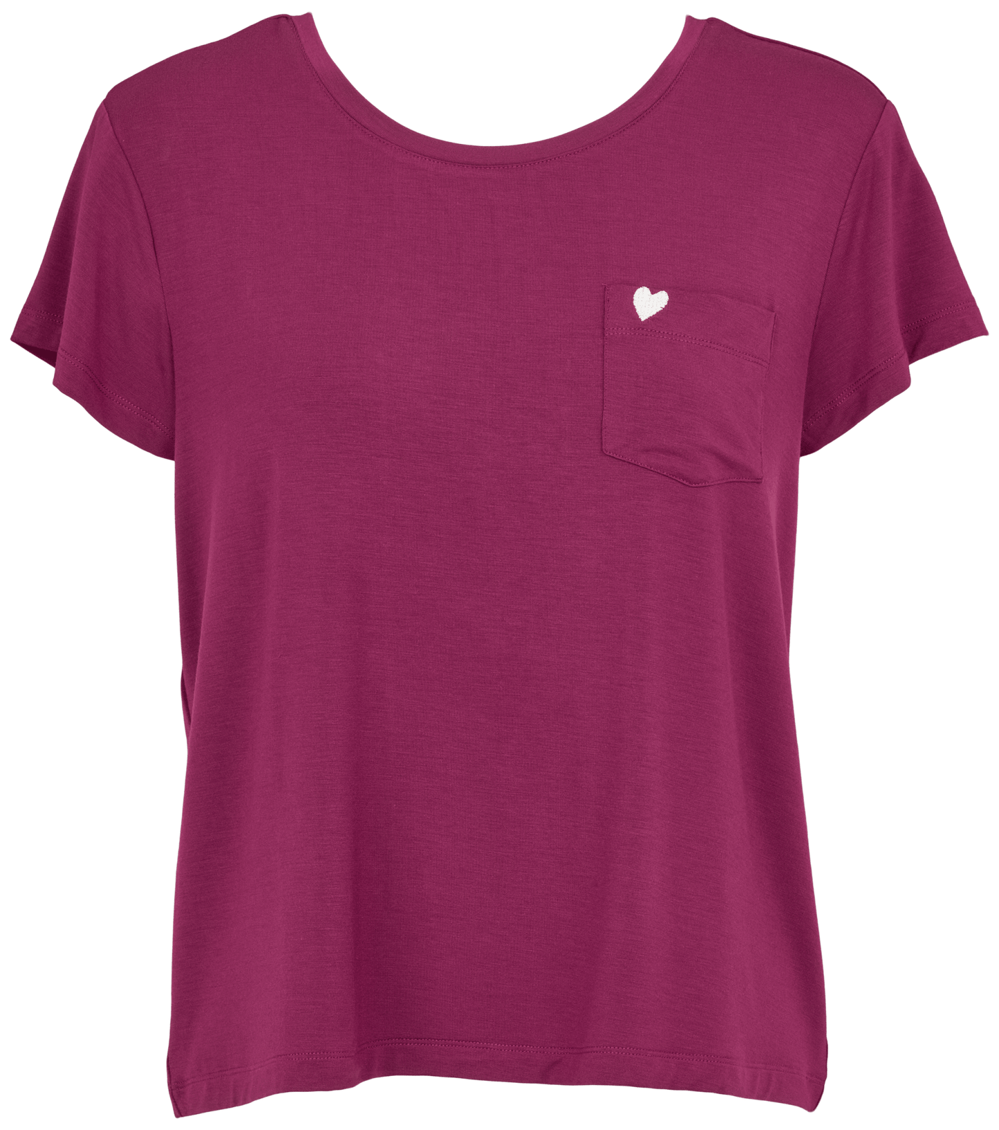 Missya Softness Purple Lilla T-shirt til kvinder, korte ærmer, lomme og hjerte-detalje for et behageligt look.