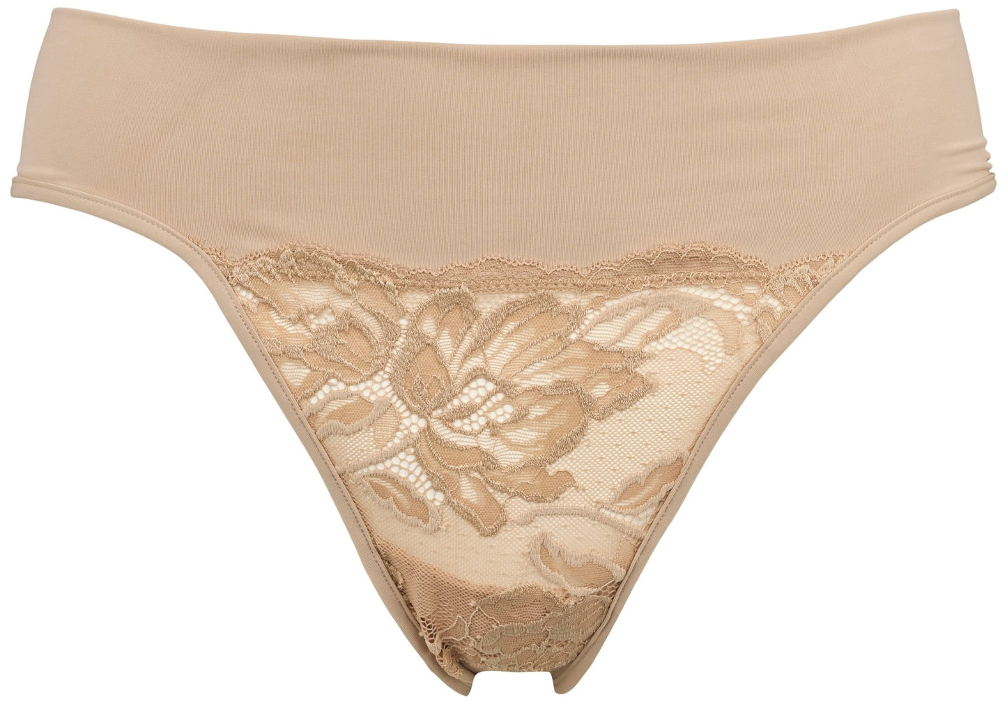 Missya Freya Sand G-streng med blonder og blomstermønster foran, vist på hvid baggrund. Mærke: Missya, Produkt: 150891.