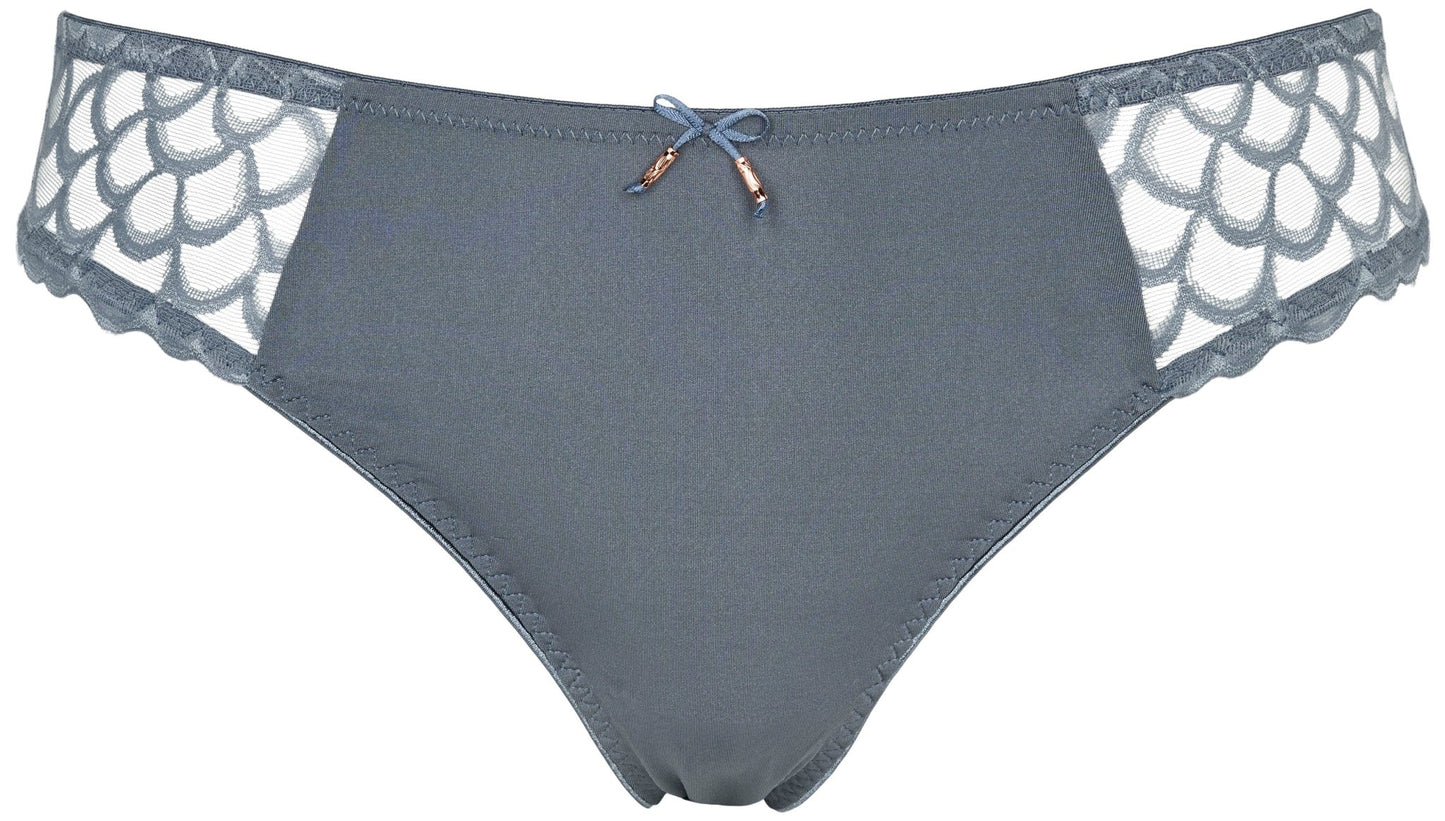 Missya Leia Grisailla Grey – trusser med netpaneler i siderne, bølget kant og sløjfe ved linningen.