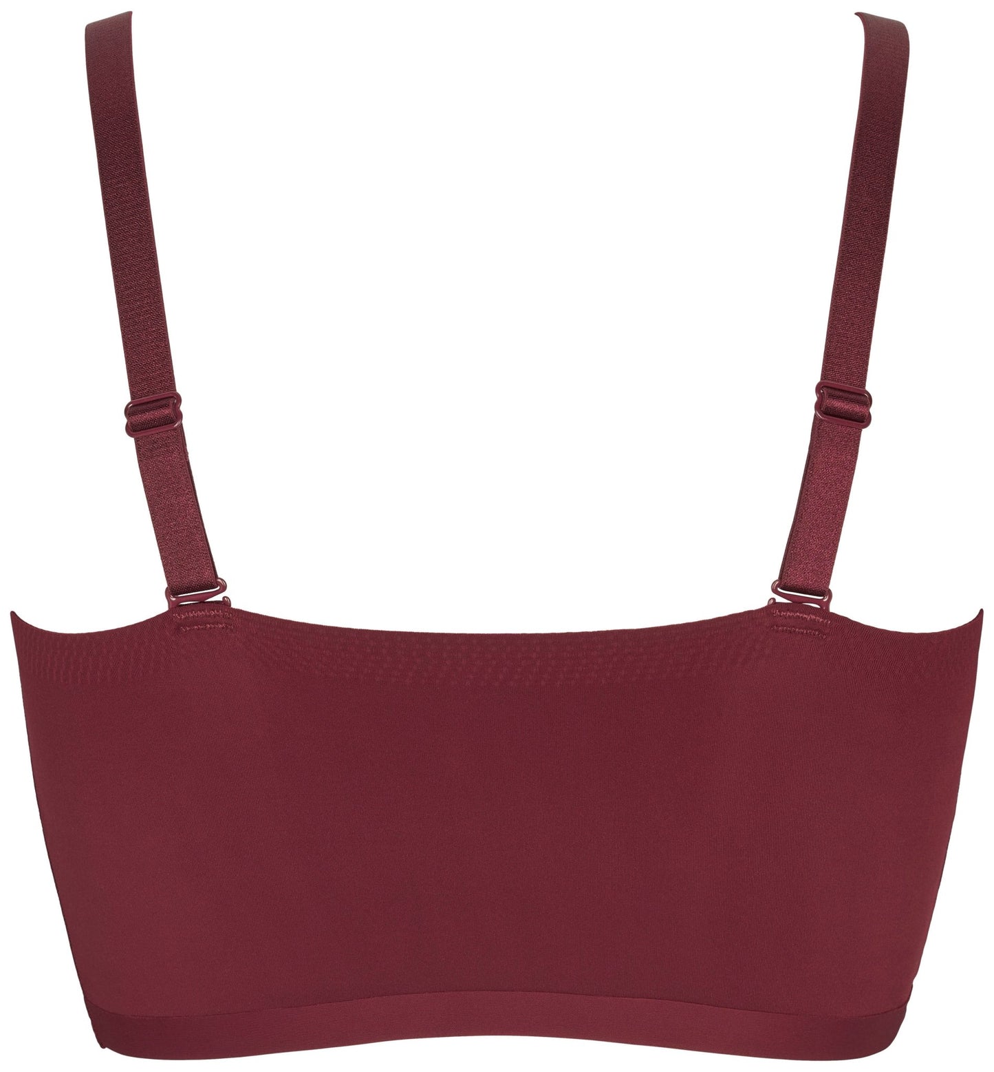 Bagfra-billede af Missya 152835 sømløs bordeaux-bh med justerbare stropper og sømløst design på hvid baggrund.