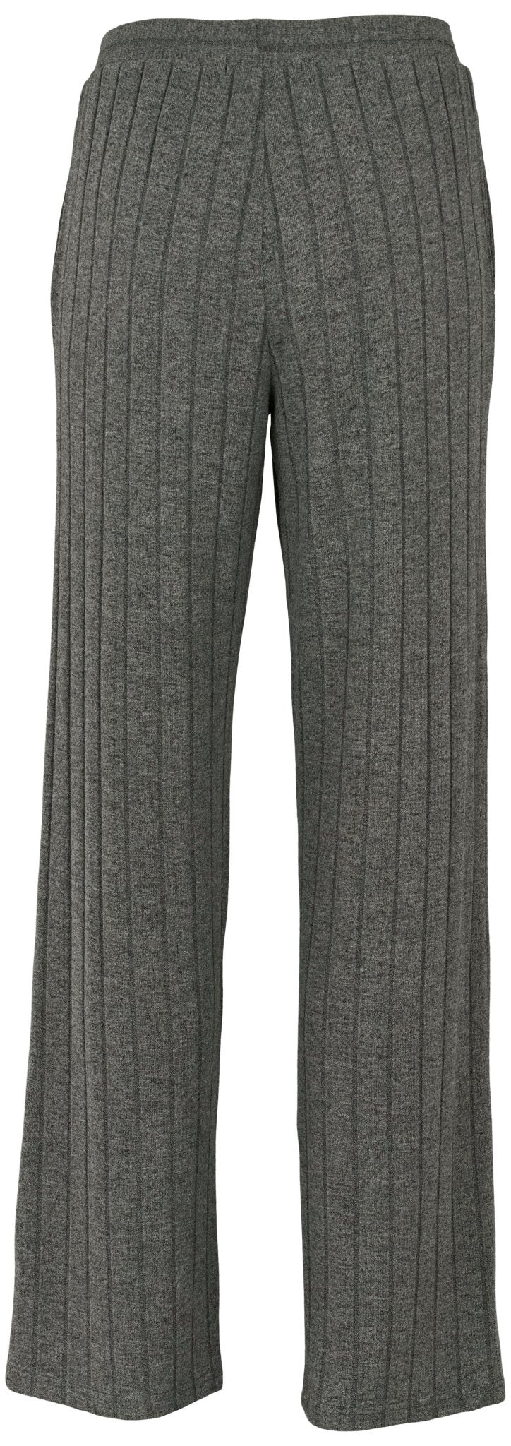 Missya 152989 Cozy Grå ribstrikkede bukser med striber, elastisk talje og brede ben – perfekte til at slappe af med stil.