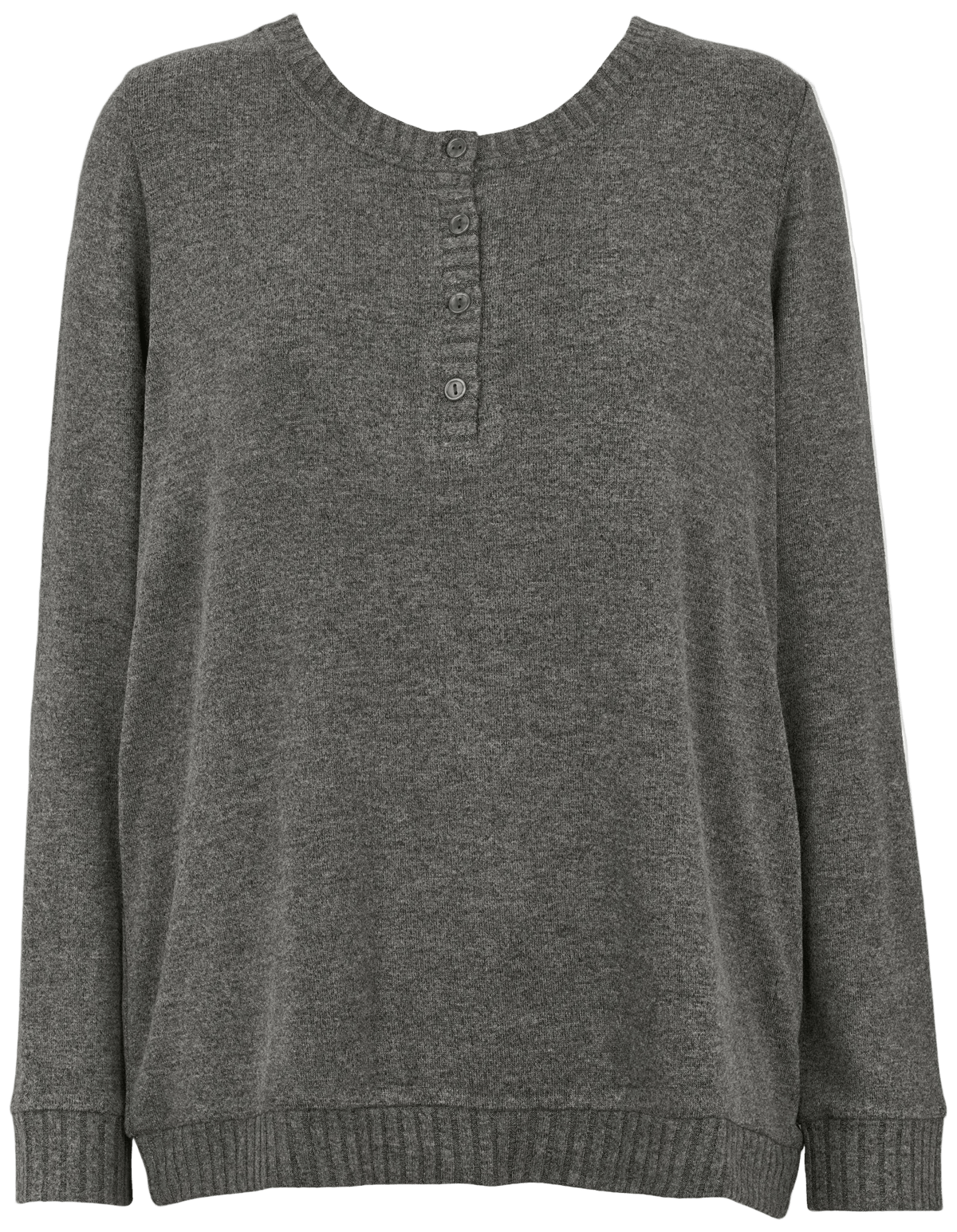 Grey Missya – Cozy Grå langærmet henley-bluse med knapstolpe ved halsudskæringen og ribkantede ærmer.