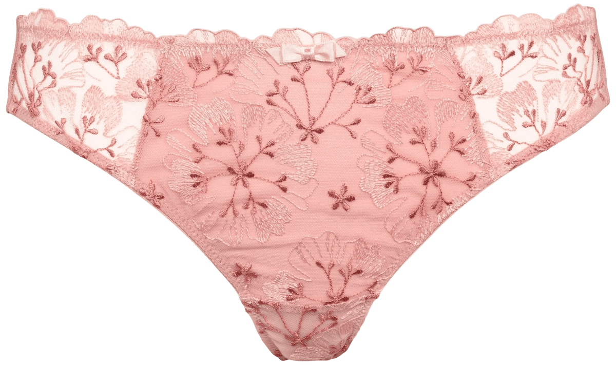 Missya Malou Dusty Rose Rosa blonder-string med sløjfe, G-streng-model, vist på hvid baggrund.
