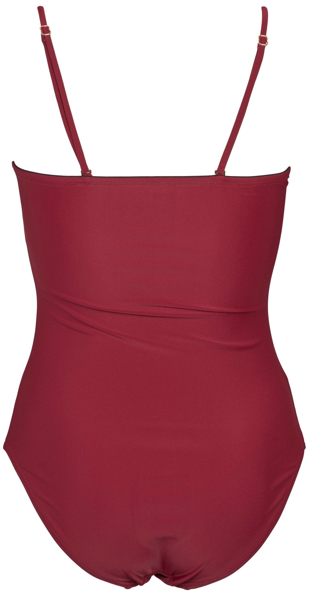 Bagsiden af Missya Bari Mørkerød-badedragten med justerbare stropper og sømløst design. Model: 154273.