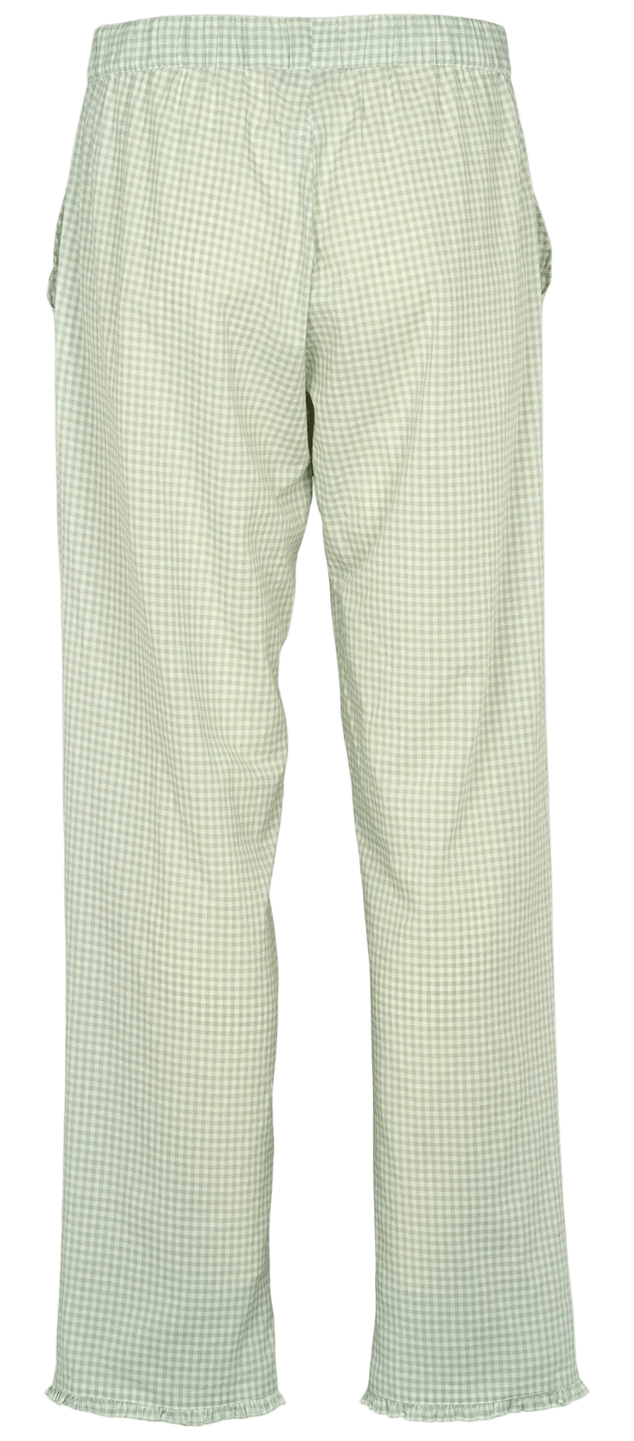 Missya – Josie Ternet-loungebukser i lysegrønt og hvidt gingham-mønster med elastisk linning.