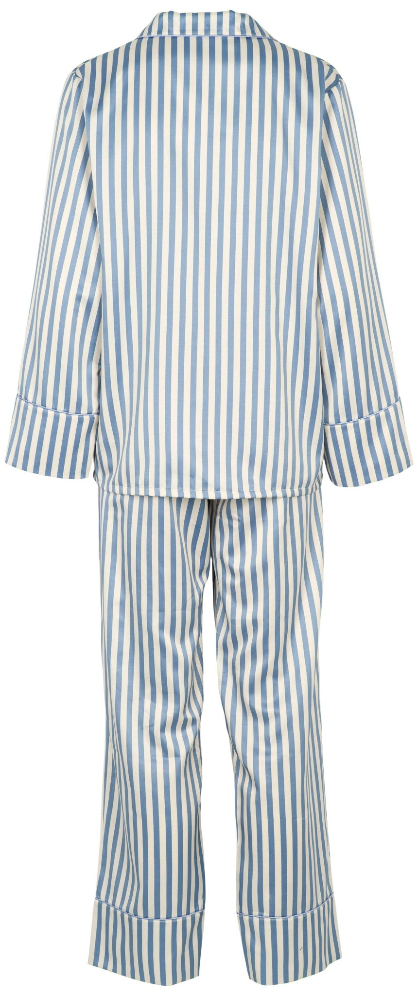 Missya 154541 Leo Blå: Blå og hvid stribet pyjamasæt, set bagfra, lange ærmer, bukser med brede ben.