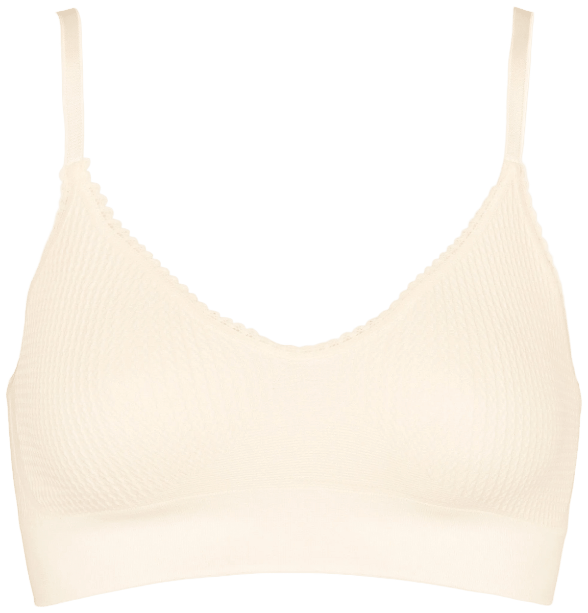 Smørgul Missya Lucia-bralette med justerbare stropper og ribkant, vist på en hvid baggrund.