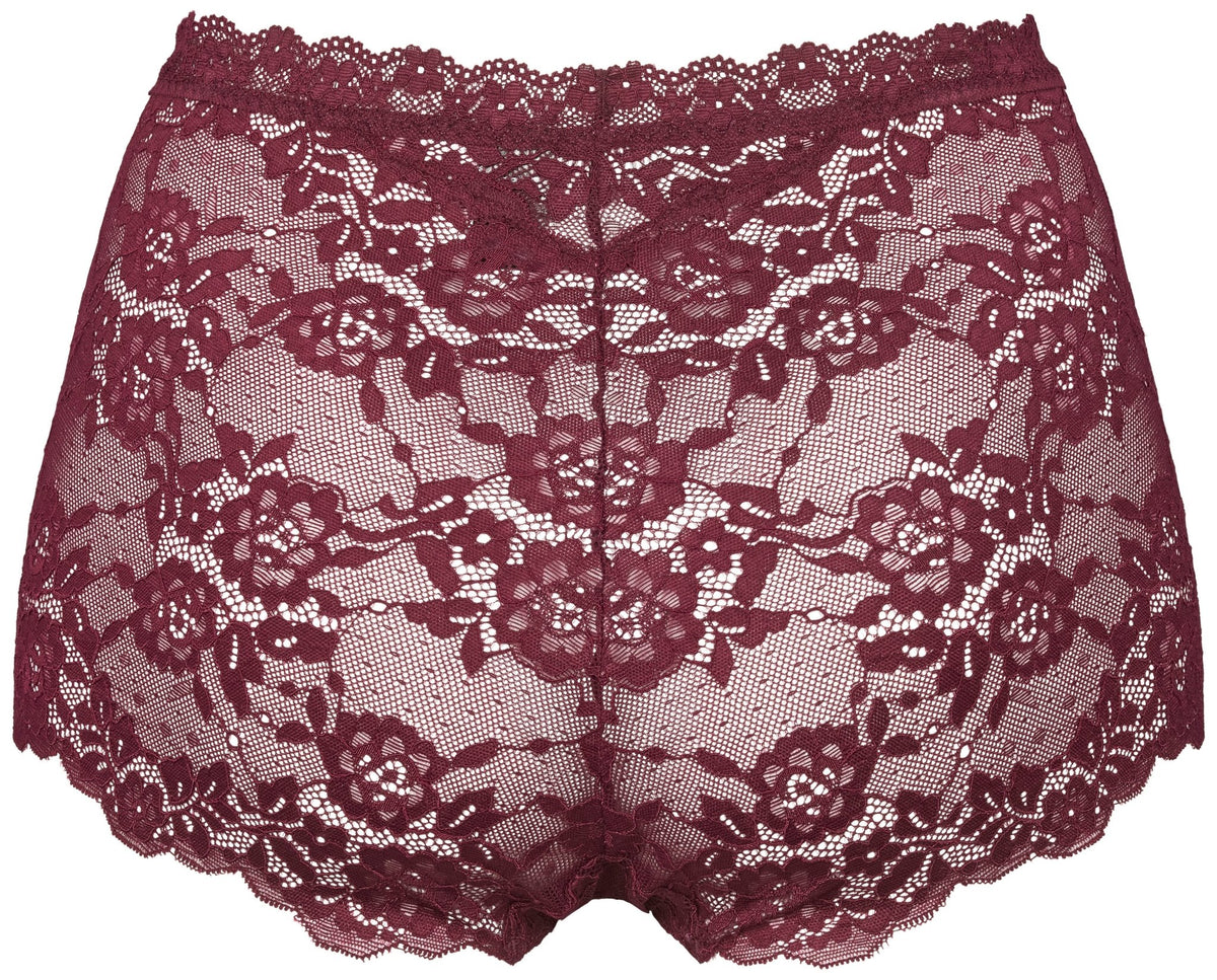 Missya 155673 Lace 3-pak Blå: undertøj med høj talje i blonder med blomstermønstre, bølget kant og gennemsigtig ryg.