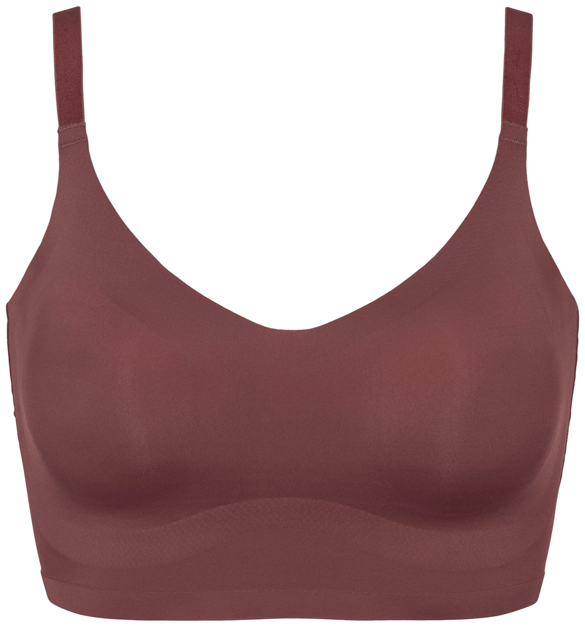 En trådløs Missya - Seamless Brun-bh i rødbrun med justerbare stropper, vist på en ensfarvet hvid baggrund.