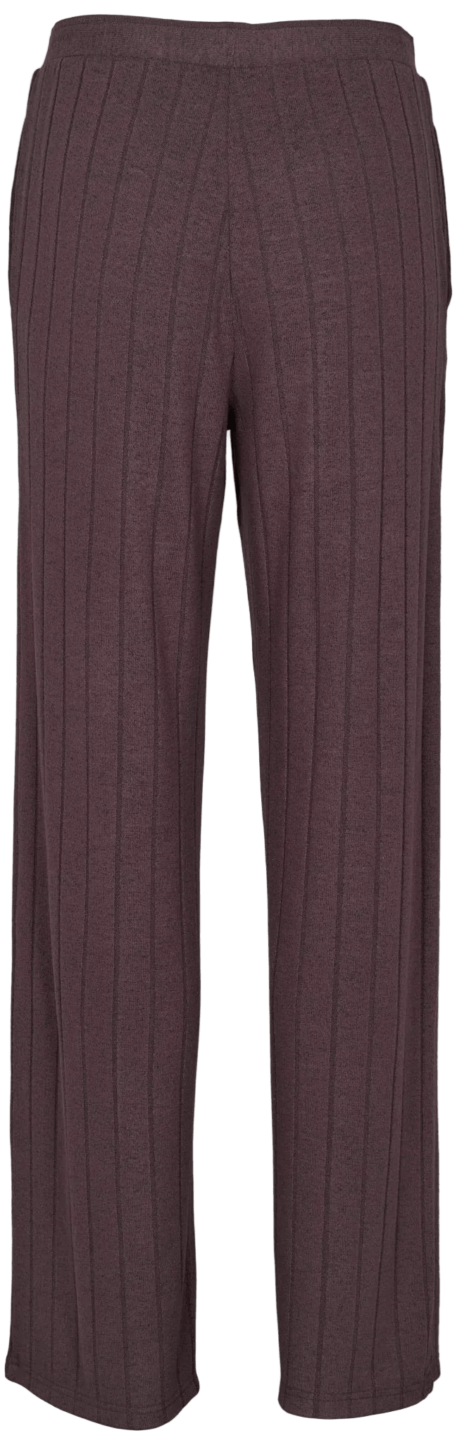 Missya 155974 Hyggelige, vide bukser i mørkebrun – ribstrikket loungewear til kvinder, fotograferet på en ensfarvet hvid baggrund.