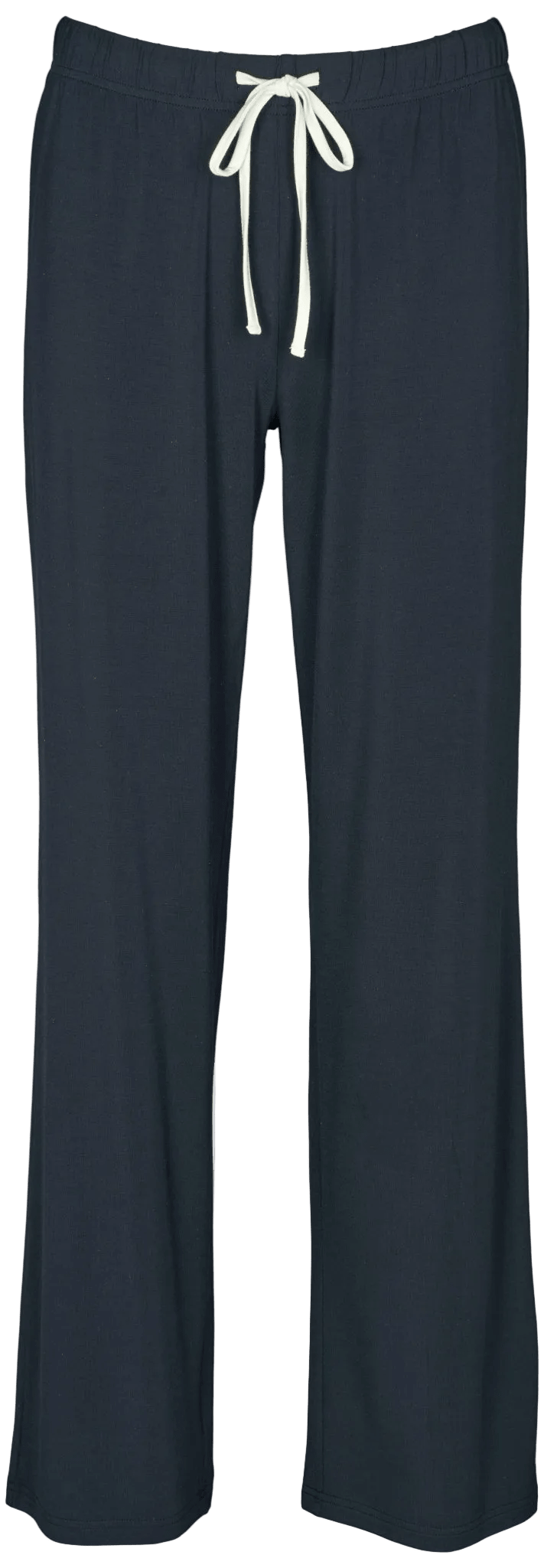 Missya Softness Blå pyjamasbukser med hvid snøre, elastisk talje og brede ben, vist på en ensfarvet baggrund.