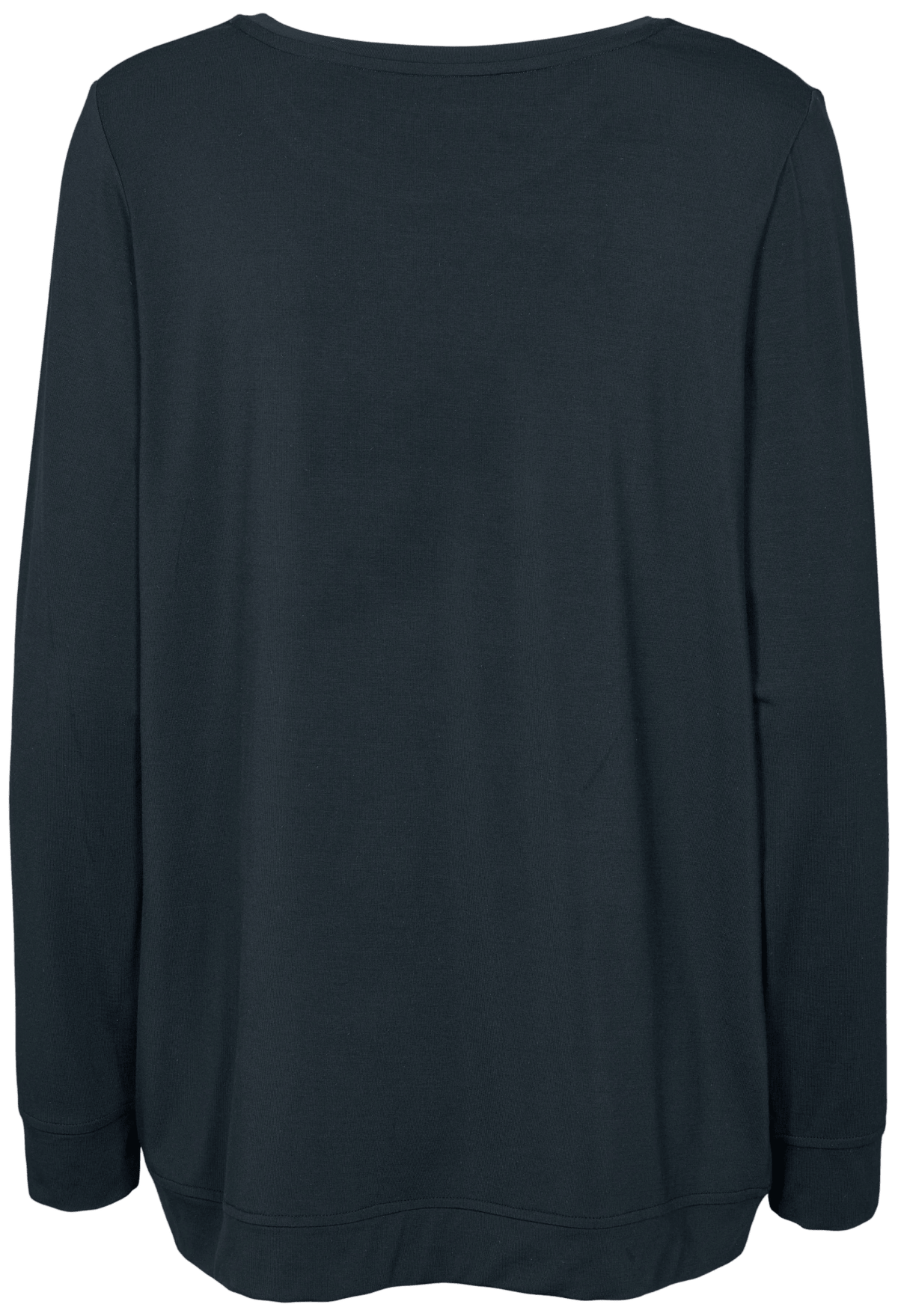 Her ses en enkel, langærmet Missya Softness Blå T-shirt i blødt modal-elastan set bagfra.