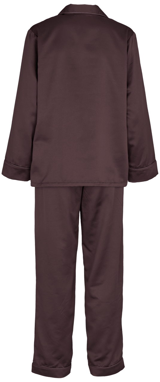 Missya Leo Sateen Mørkelilla pyjamasæt set bagfra med lange ærmer og lange bukser.
