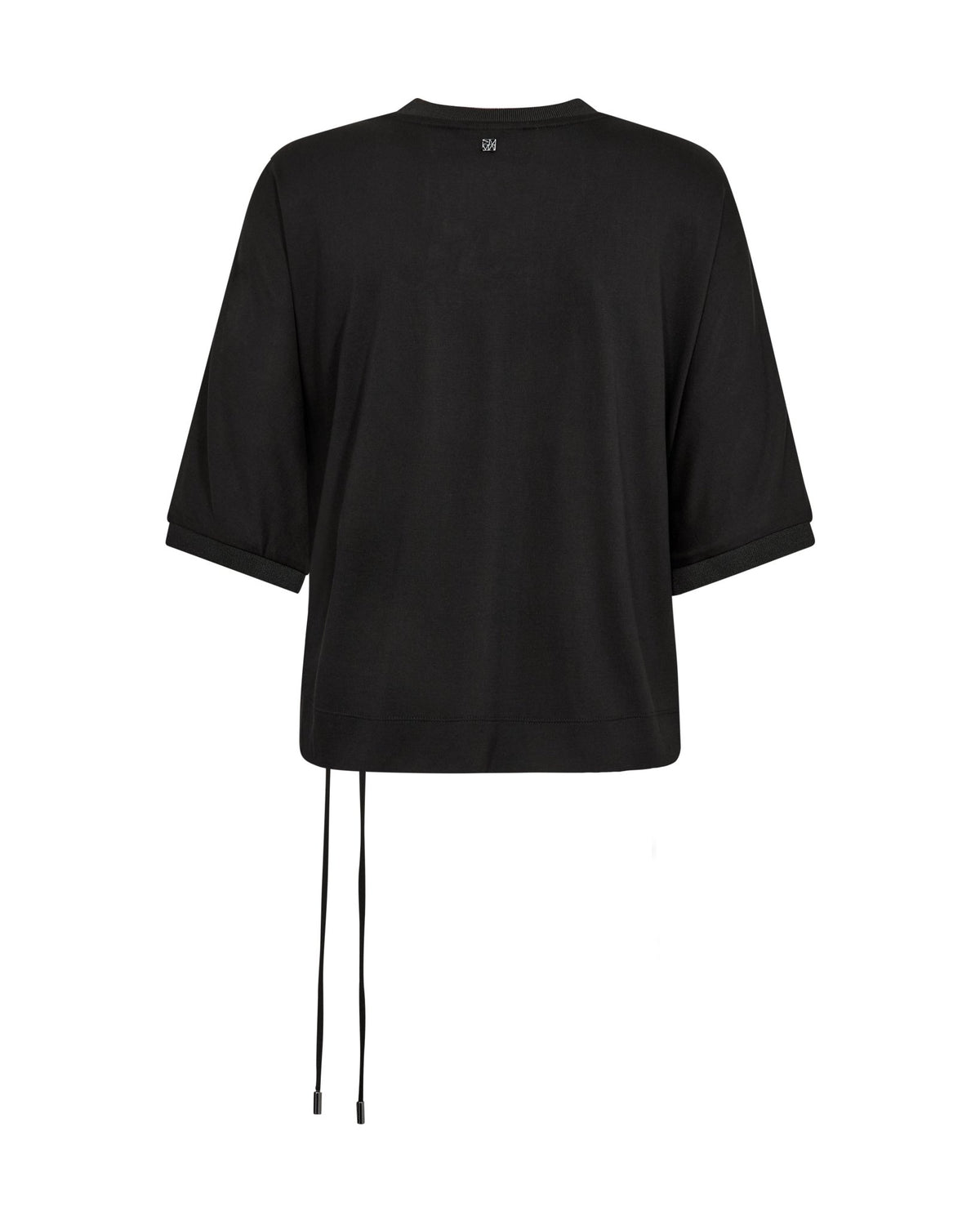 Bagsiden af MOS MOSH Juana Sort T-shirten, der har en løs pasform og snore i nederkanten.