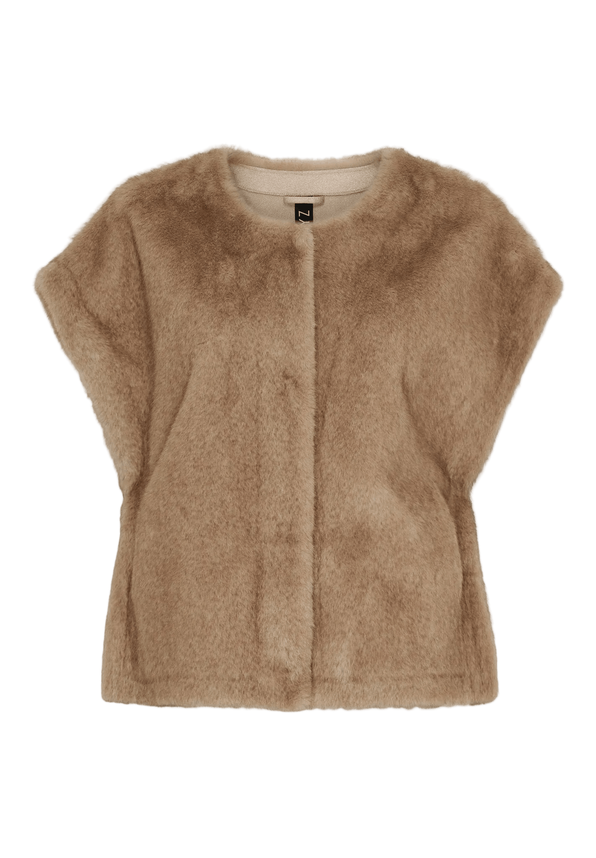 NOTYZ Valencia Lysebrun: lysebrun vest i polyester, korte ærmer, rund hals, vist på hvid baggrund.