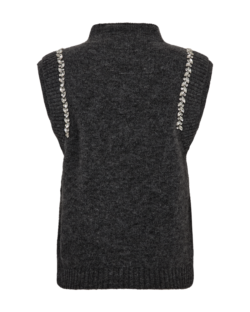 Mørkegrå strikvest med høj hals og selv dekoration fra Copenhagen Muse