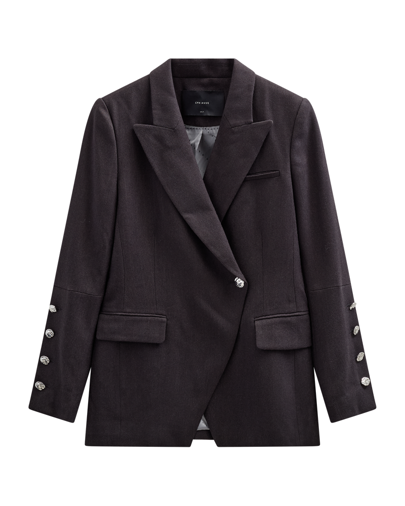 Asymmetrisk sort blazer fra Copenhagen Muse med sølvknapper