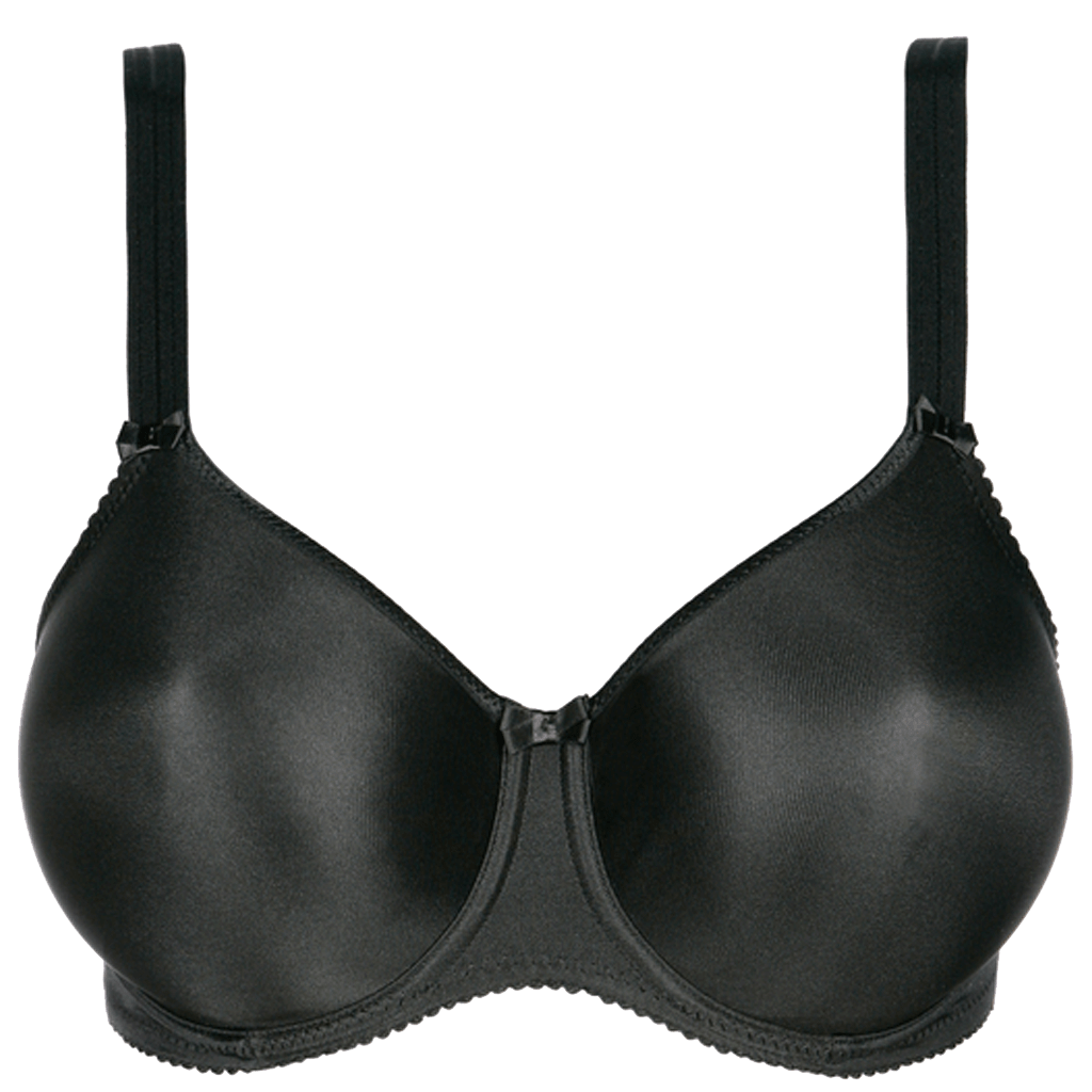 PrimaDonna – Satin Black Sort 011731: En sort, sømløs bh med bøjle og justerbare stropper på hvid baggrund.