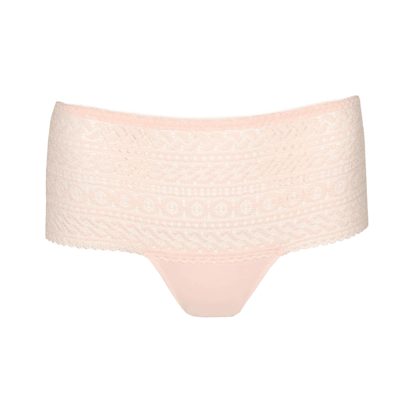 PrimaDonna Montara Crystal Pink Rosa dameundertøj med blonder og høj talje på en ensfarvet hvid baggrund.