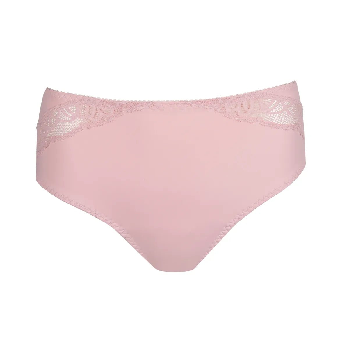 PrimaDonna Salerno Spring Rose lyserød maxi-trusse med blonder i siderne, vist på hvid baggrund.