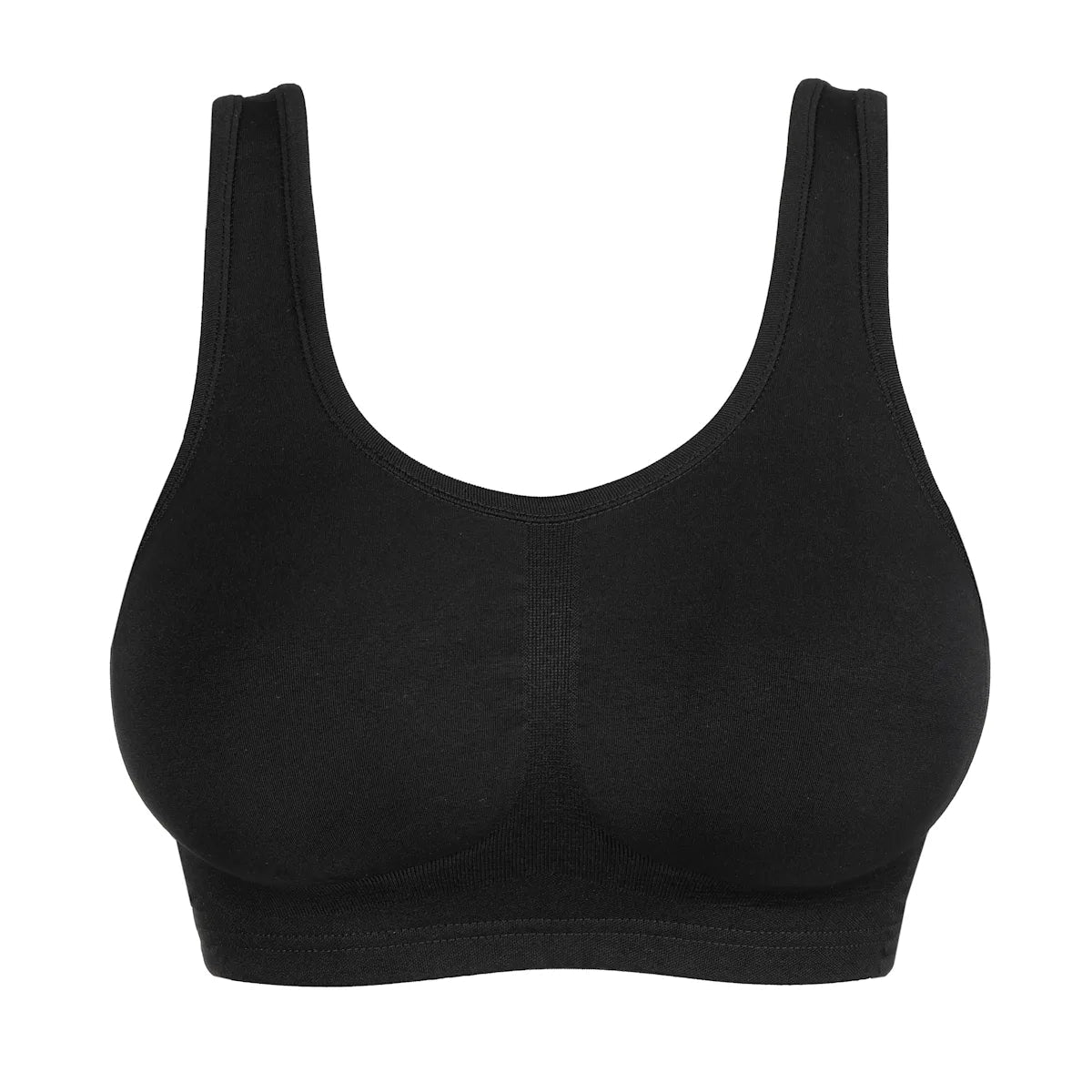 PrimaDonna 154665 Nudda Black – sort sports-BH uden bøjler og med sømløse kanter, vist på hvid baggrund.