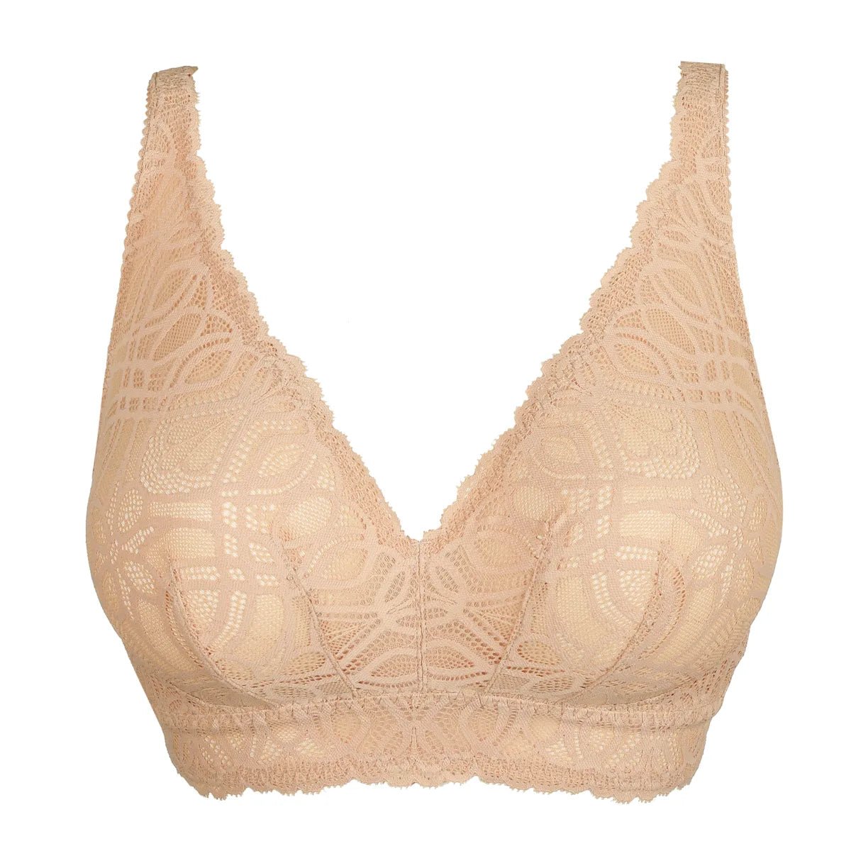 PrimaDonna Salerno Candy Ginger Pudder trekant-bralette med blonder og brede stropper på hvid baggrund.
