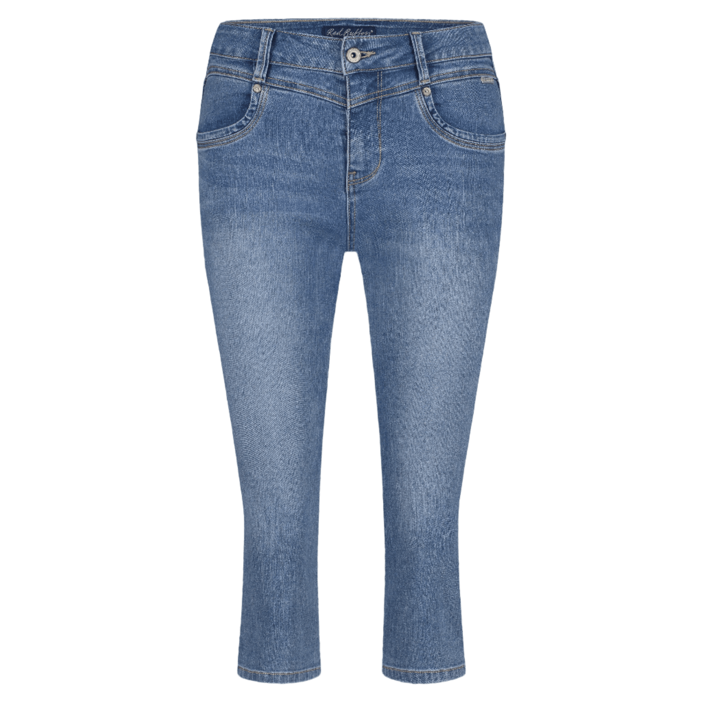 Red Button Suze Denim cropped jeans i blå med lommer, knaplukning og bæltestropper.