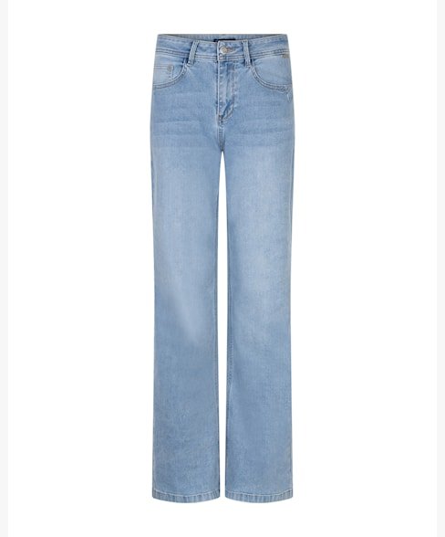 Red Button Colette L33 Lys denim: lyseblå jeans med høj talje og lige ben, vist på en ensfarvet hvid baggrund.