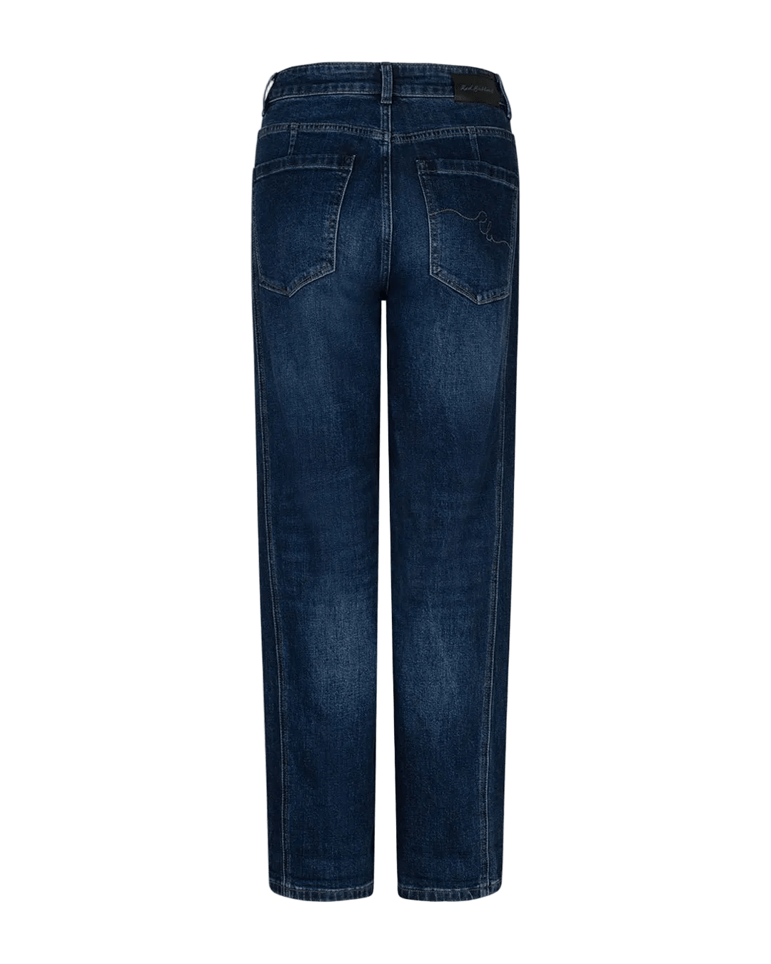 Red Button Caitlina mørk denimjeans til kvinder, set bagfra med to lommer og lige ben på hvid baggrund.
