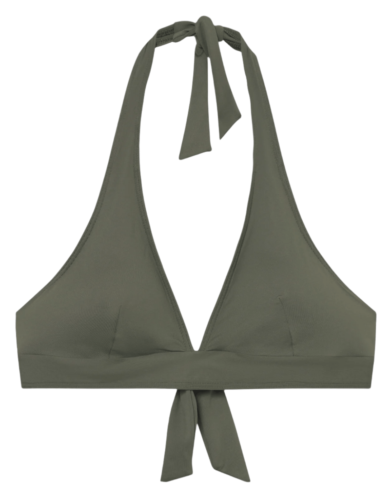 Saltabad 150180 Avocado mørkegrøn: Olivengrøn bikini-top med halterneck, knude og bånd.