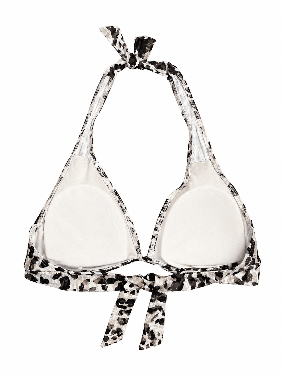 Saltabad Nice Off-white mønstret Helena Bra halterneck-bikinitop med bindebånd, vist på hvid baggrund.