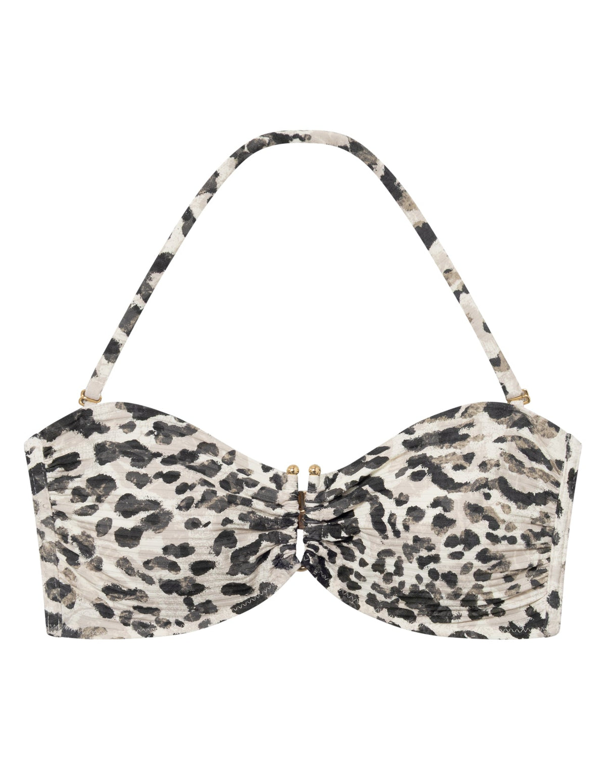 Saltabad Nice Off-white mønstret bikini-overdel med halterneck og rynkedetaljer, vist på hvid baggrund.
