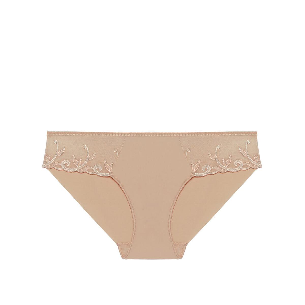 Simone Perele Andora 739 Pudder, beige med diskrete blomstermønstre på siderne, vist på en hvid baggrund.