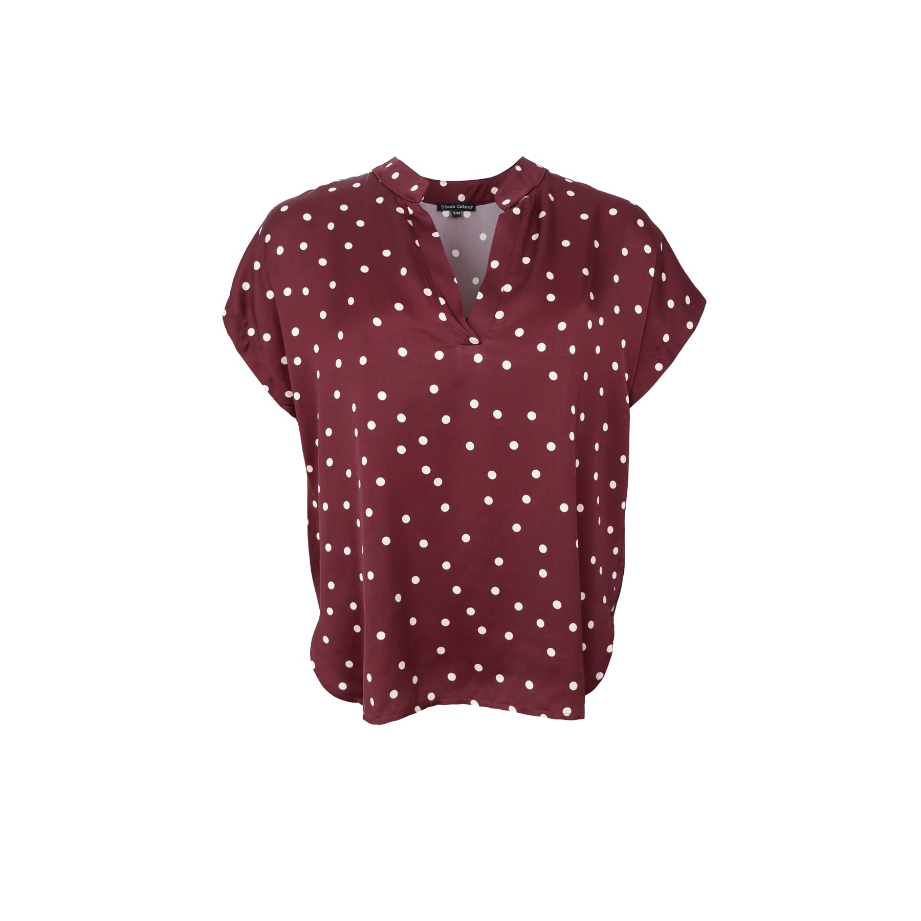 Bordeaux bluse med hvide prikker og korte ærmer fra Black Colour