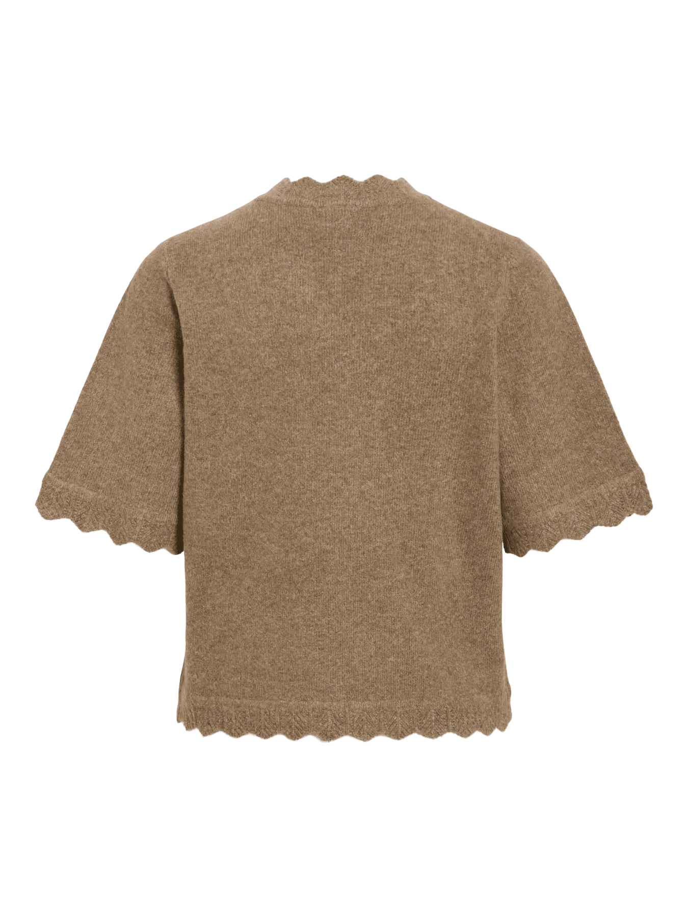 VILA Vinikolina Brun 155265: Brun kortærmet bluse, set bagfra, med fine bølgede kanter på ærmerne og nederkanten.
